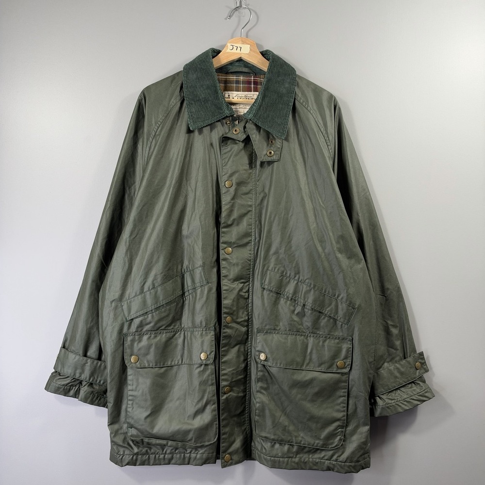 Eddie Bauer A Legend Coat Mens Medium Green Waxed Canvas Rain Field Workwear
